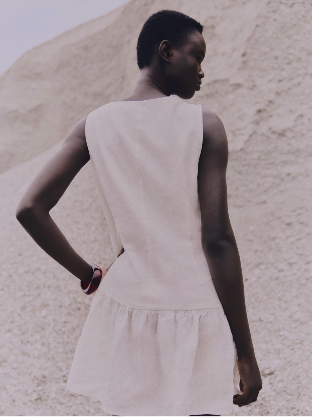 Sleeveless Ivory Drop-Waist Button-Back Dress - Picture 3 of 6